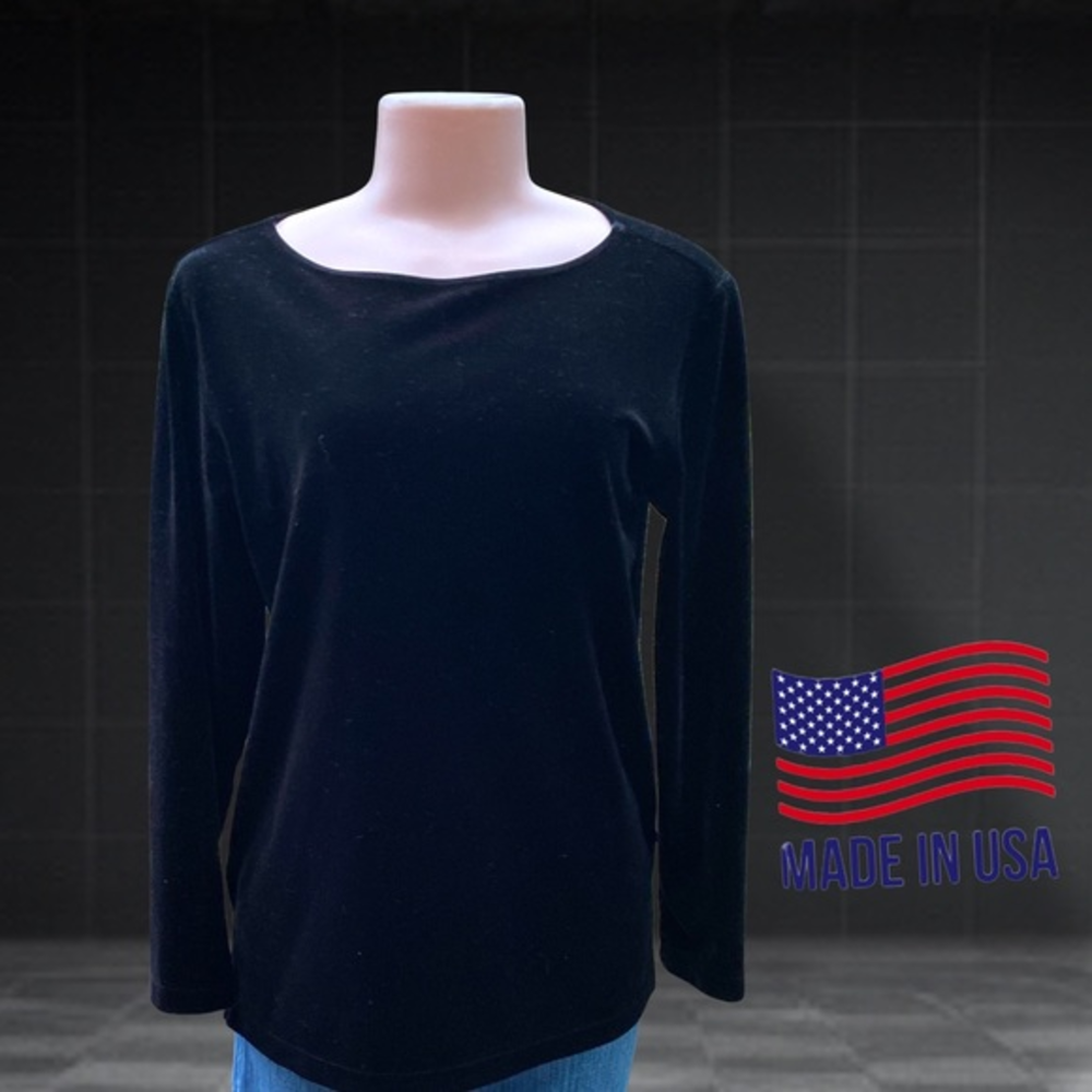 Chico's Design Black Velour Top Made USA Size M